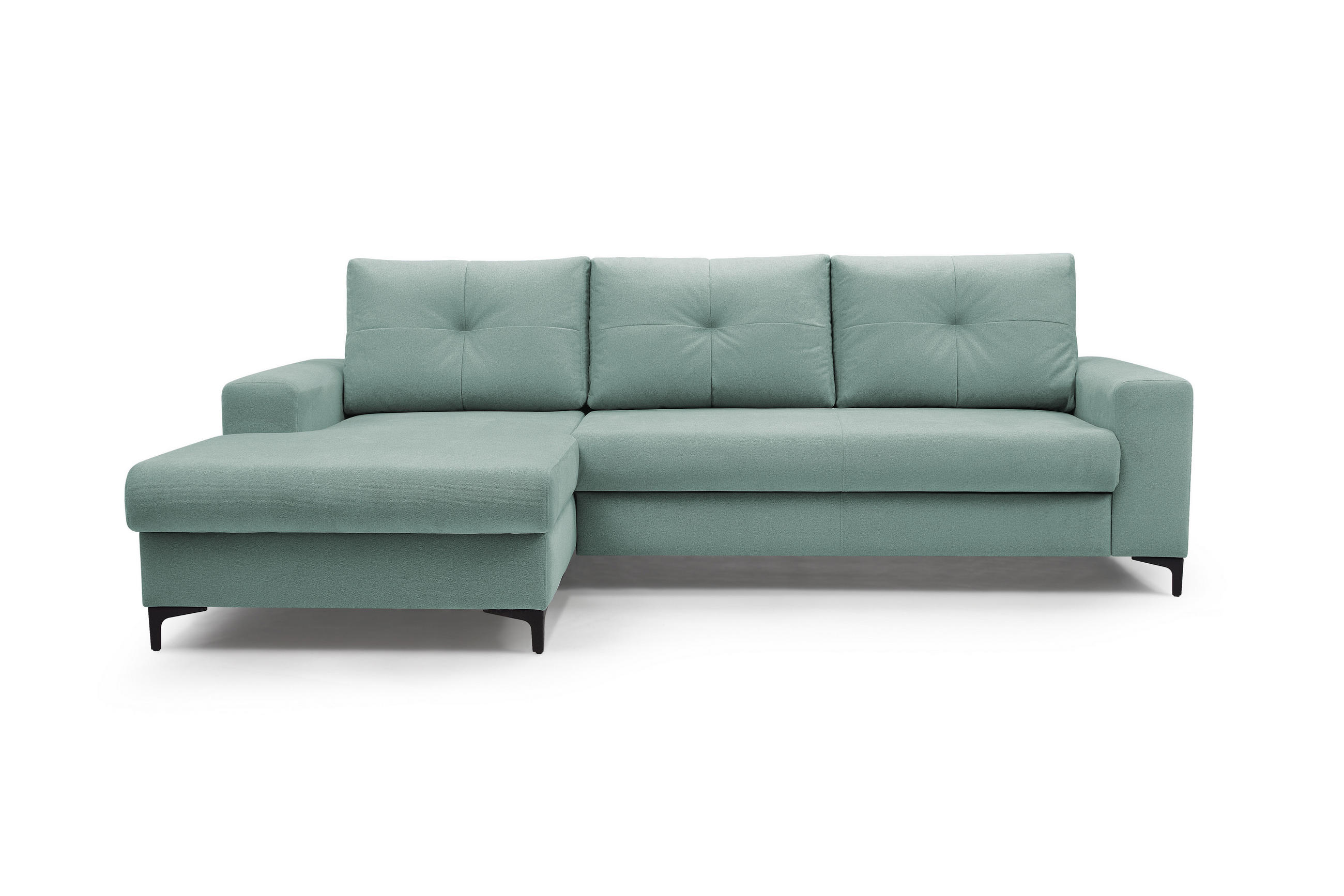 ECKSOFA AVRA L-förmig, mit Stauraumbehälter-in RINO-Stoff, Komfort & Eleganz, lose Rückenkissen, freistehend, LINKS 165x251x85 cm Light green - Hellgrün, Holz/Textil (165/251cm) - DomoHome