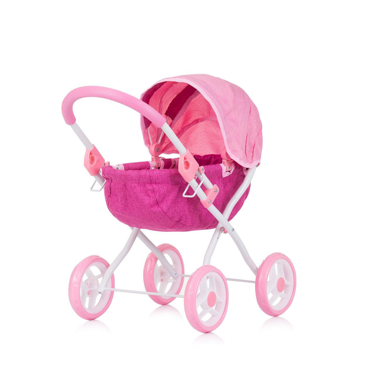 PUPPENWAGEN Daisy pink Sonnendach, vier große Räder, klappbar, 100% Polyester, ab 3 Jahren - Rosa, Metall (35/56/56cm) - Chipolino