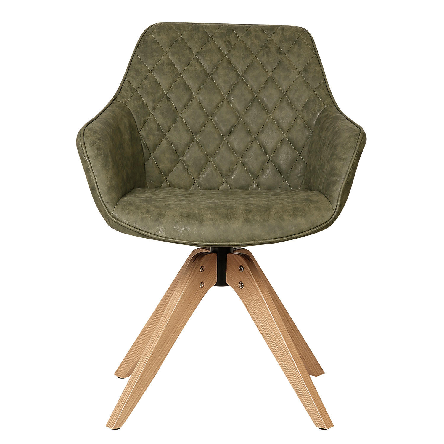 ARMLEHNENSTUHL - Eiche massiv - Eichefarben/Olivgrün, Leder (60/80/62cm) - home24