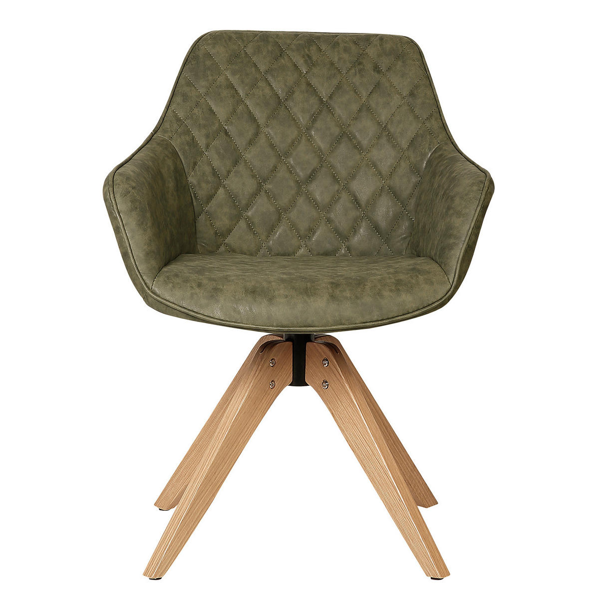 ARMLEHNENSTUHL - Eiche massiv - Eichefarben/Olivgrün, Leder (60/80/62cm) - home24