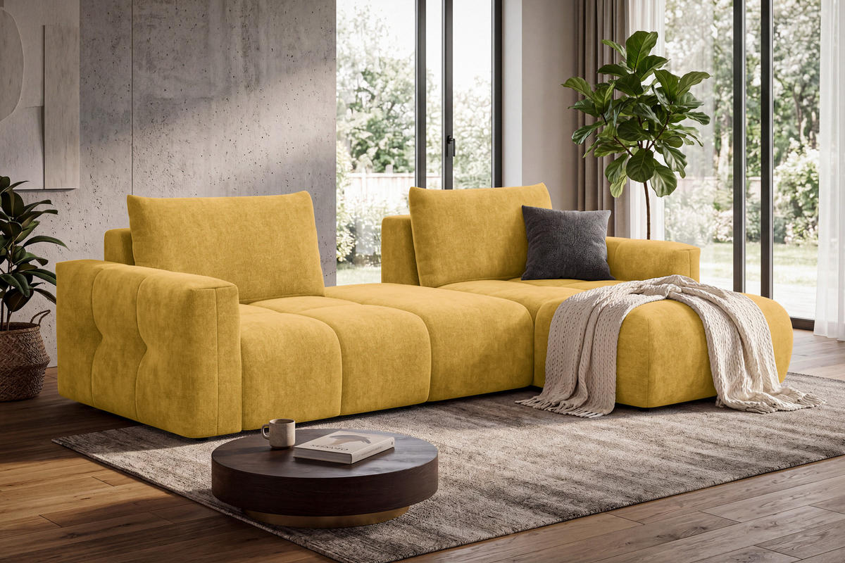ECKSOFA VERONA 4-Sitzer RECHTS, Gelb - Gelb/Schwarz, Holz/Textil (282/173cm) - Courtois Laville