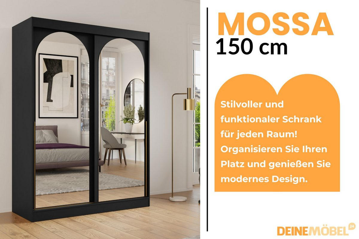 SCHIEBETÜRENSCHRANK MOSSA 150 / 215 / 65 cm in Schwarz / Gold - Goldfarben/Schwarz, Holzwerkstoff (150/215/65cm) - Deine Möbel 24