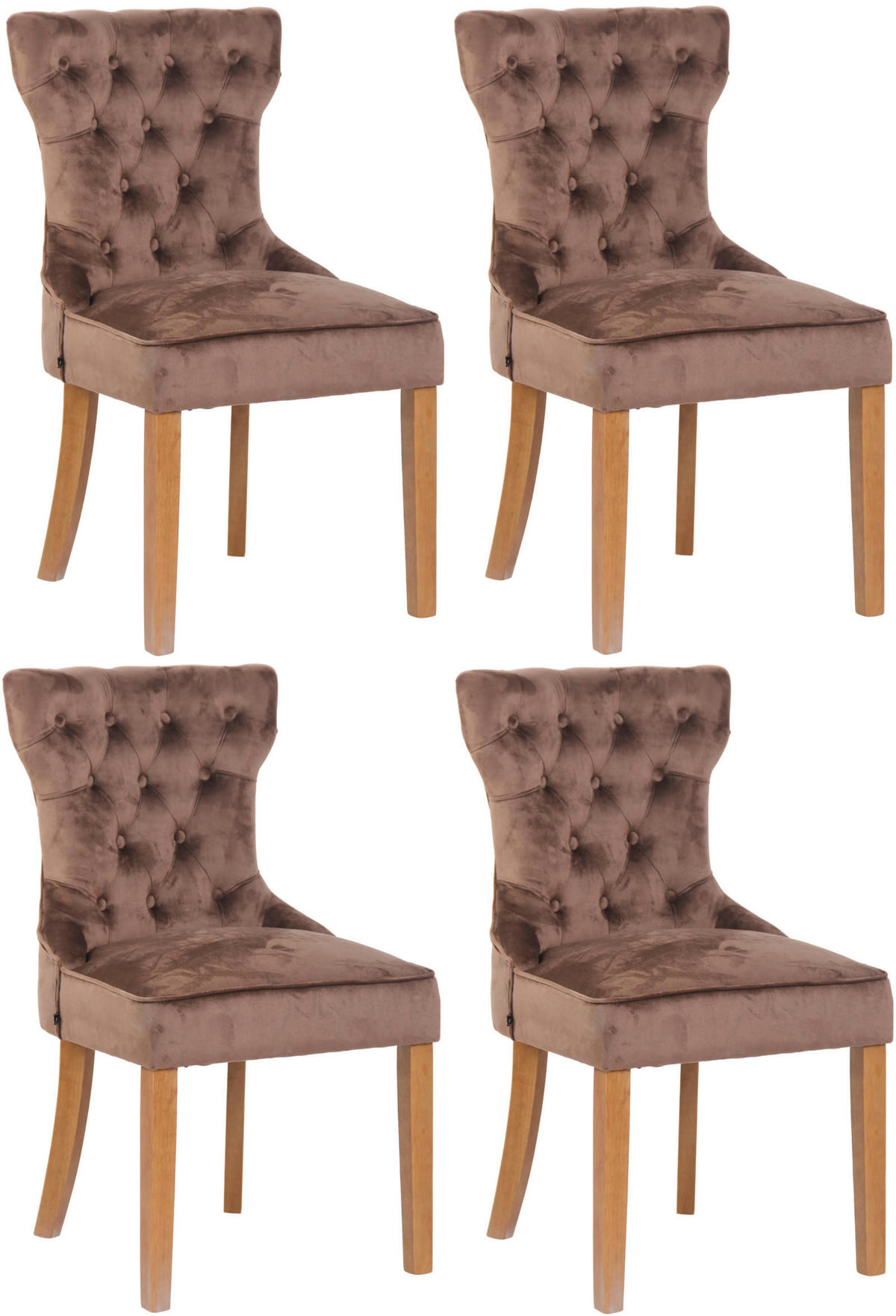 WOHNZIMMERSTUHL 4er Set Samt Braun - Naturfarben/Braun, Holz/Textil (51/90/59cm) - CLP