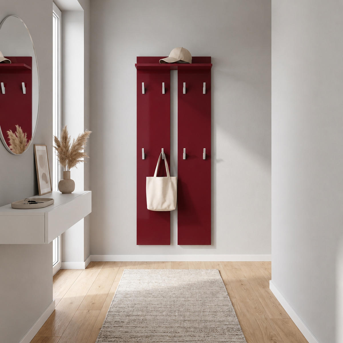 GARDEROBENPANEEL Wandpaneel Bordeaux Hochglanz - Bordeaux, Holzwerkstoff (57/170/20cm) - Vladon