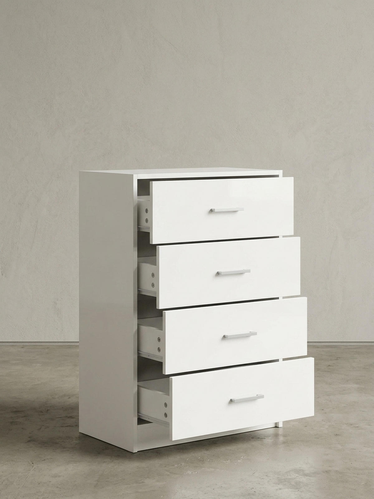 KOMMODE – Hochglanz, 4 Schubladen - Weiß, Holz/Metall (60/90/30cm) - KADIMA DESIGN