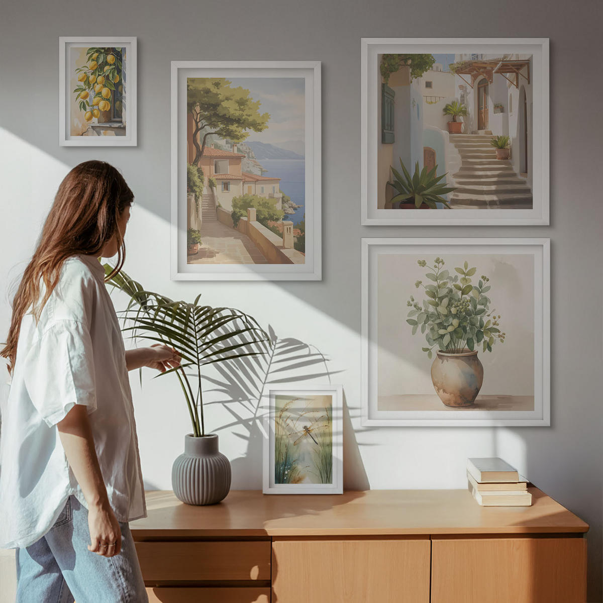 BILDER SET 5er Set - 50x50 cm & 20x30 cm & 40x60 cm Weißer Rahmen - Architektur der Zitronenstadt - Weiß, Kunststoff (40/60cm) - TULUP