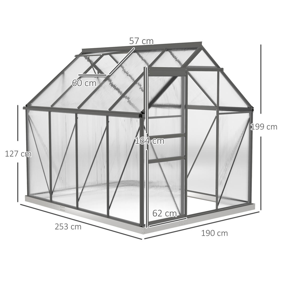 GEWÄCHSHAUS DE-12027 mit Schiebetür & Dachluke Transparent - Dunkelgrau, Kunststoff (190/199/253cm) - ComfortXL