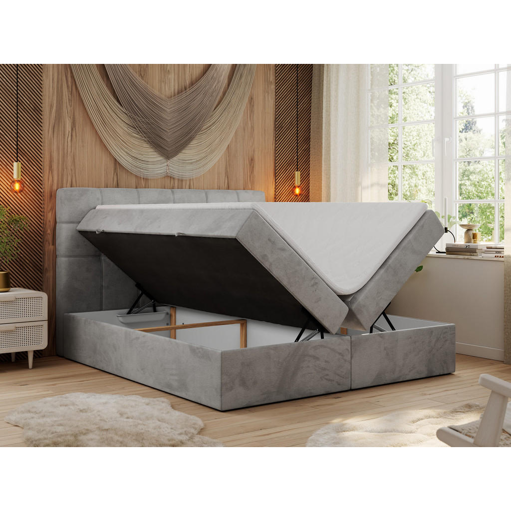 Thumbnail - MKS Boxbett, Hellgrau, Textil, 2-Sitzer, H3, Rechteckig, 160x200 cm, Schlafzimmer, Betten, Boxspringbetten