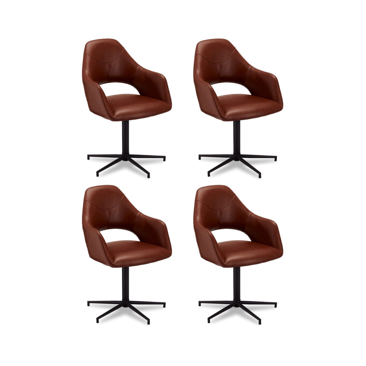 ARMLEHNSTUHL-SET 4 Stück in Kunstleder Cognacbraun - Schwarz/Braun, Textil/Metall (59/89/64cm) - Furnhouse