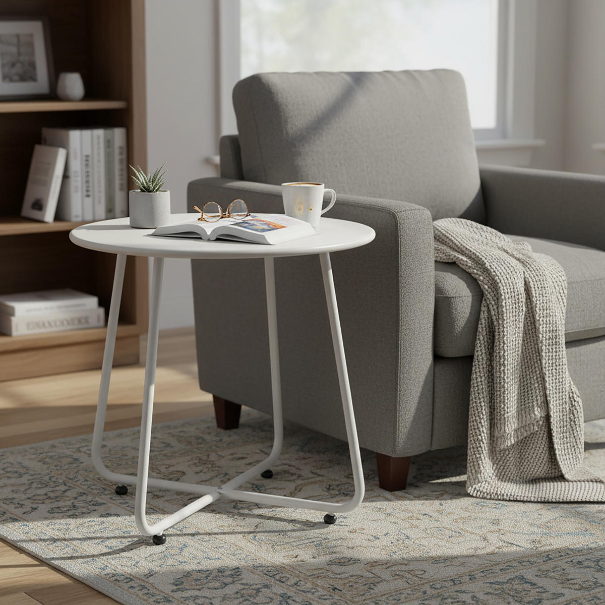 BEISTELLTISCH - Weiß, Metall (44/44/46cm) - Relaxdays