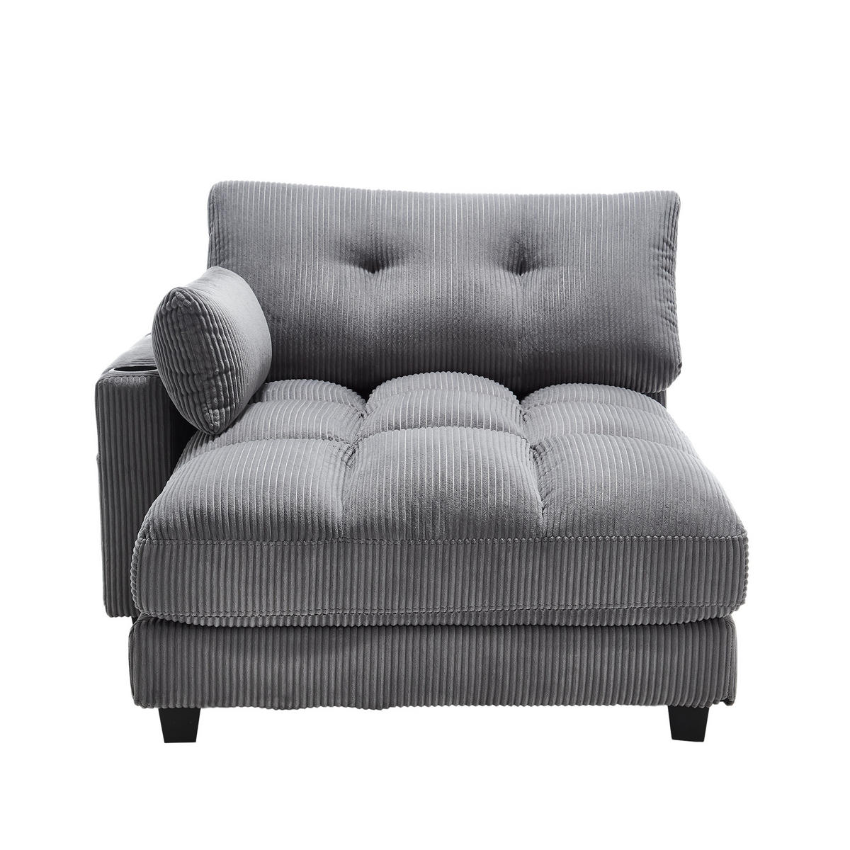 SESSEL 1-Sitzer in Grau aus Cord 140/112/81 cm mit USB - Schwarz/Grau, Holzwerkstoff/Kunststoff (112/81/140cm) - CHICFURN