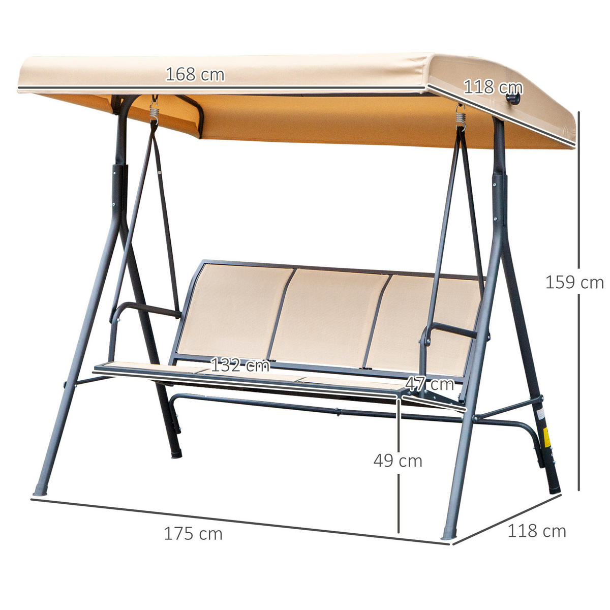 HOLLYWOODSCHAUKEL DE-15241 Beige - Beige, Metall (118/159/175cm) - ComfortXL