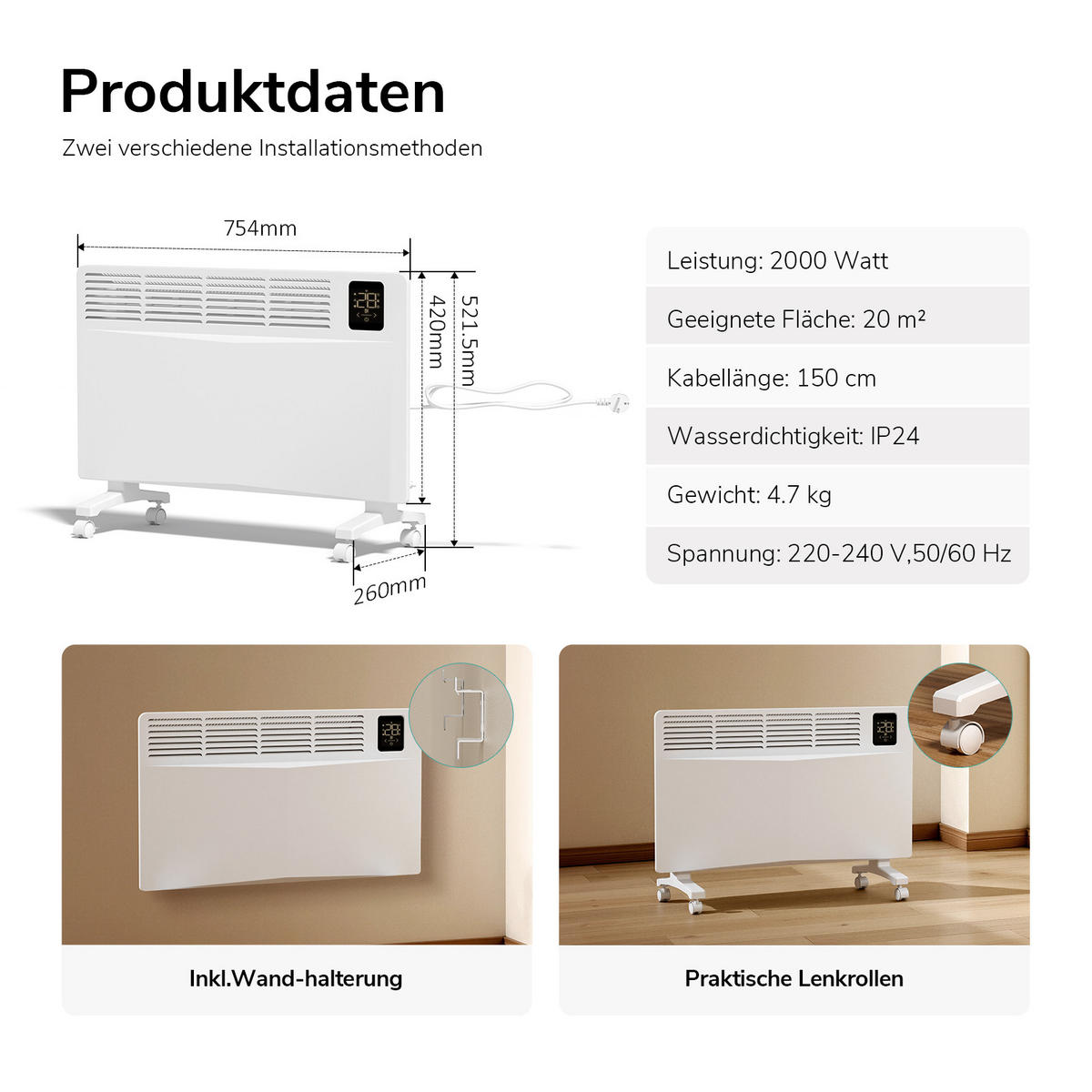GLASHEIZUNG Weiß 75,4/42/20,6 cm - Weiß, Metall (75/42/21cm) - EMKE