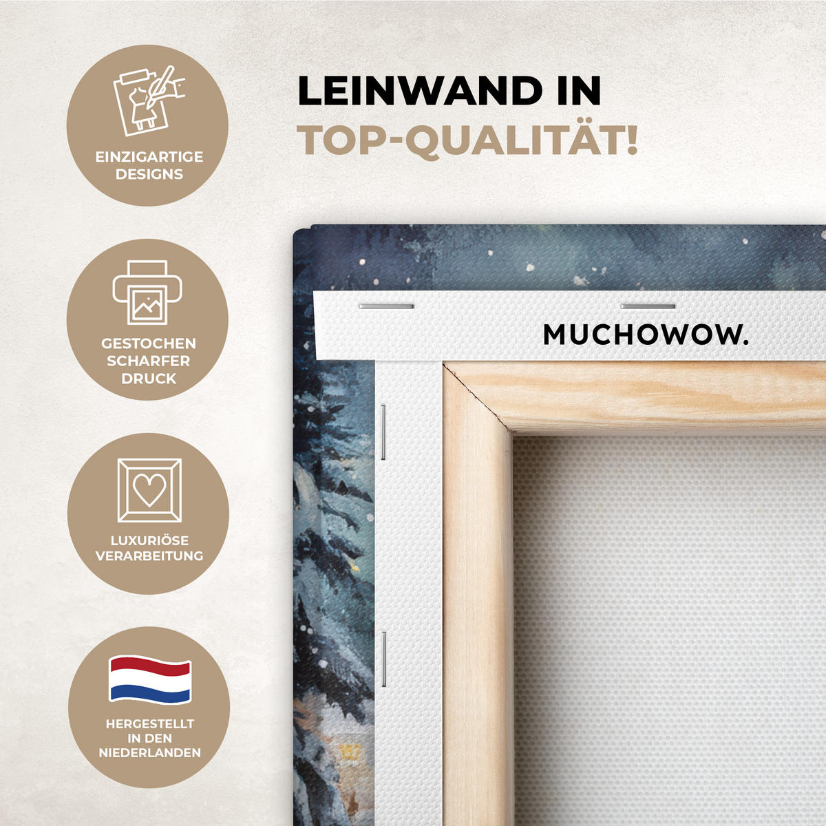 LEINWANDBILD Weihnachtsdorf - Häuser - Schnee - Weihnachten 30x40 cm - Sandfarben, Textil (30/40cm) - MuchoWow