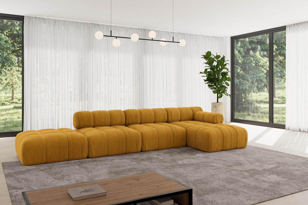 ECKSOFA modulares Sofa Lizur-L2 - 380x160x70 cm Senfgelb Cord - Currygelb, Holzwerkstoff/Textil (380/160cm) - ALTDECOR