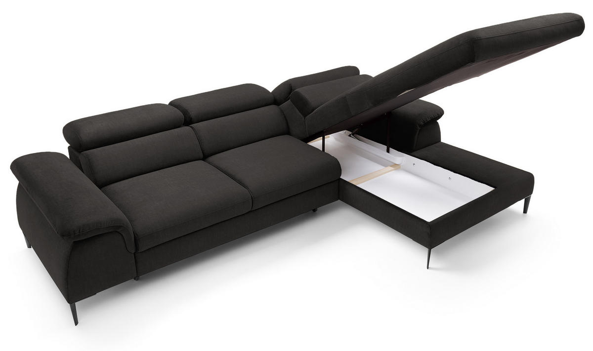 ECKSOFA L-Form 290 cm Amaro M mit Schlaffunktion, Rechts, Schwarz - Schwarz, Holz (182/288cm) - Emporius
