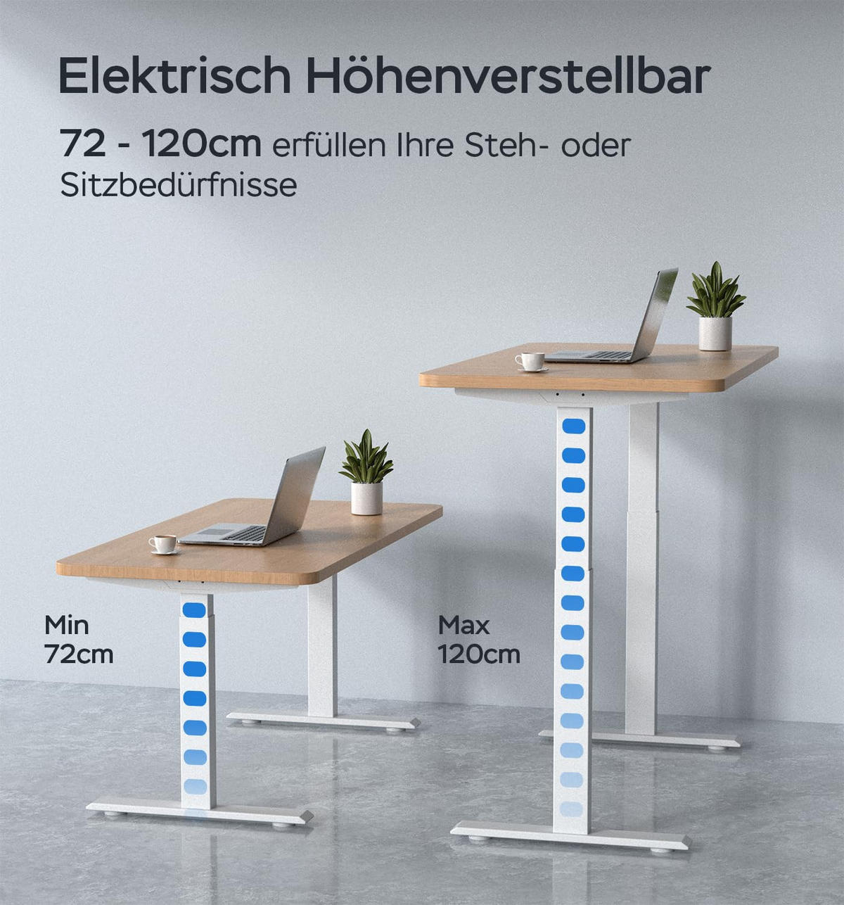 TISCHGESTELL Höhenverstellbares 72/120 cm Weiß aus Stahl mit 2 Motoren und 4 Höhenspeichern - Weiß, Metall (180/60/120cm) - OKWISH