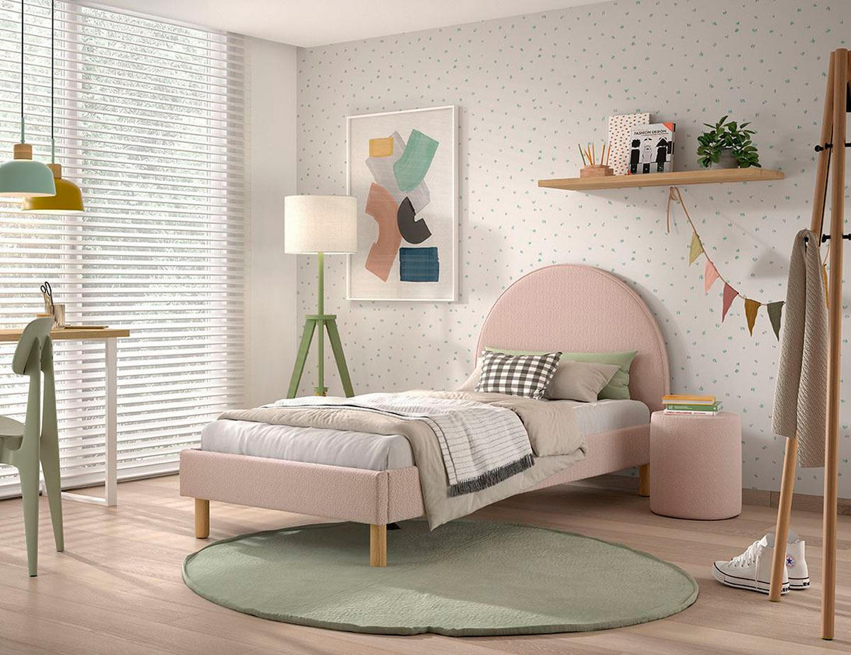 POLSTERBETT mit Hocker Karlotta 97x107x212 aus Holzwerkstoff in Rosa - Rosa, Holzwerkstoff (90/200cm) - 58aufmkessel