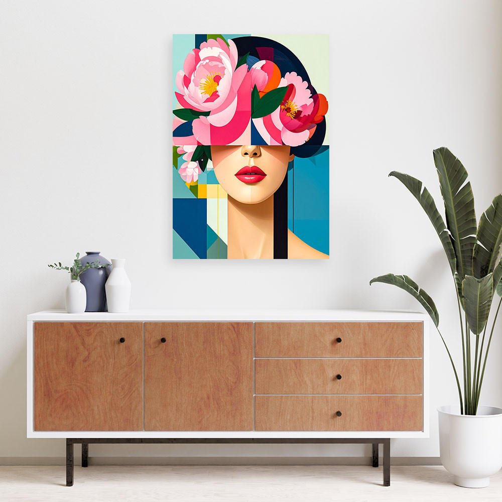 LEINWANDBILD Blumen Frau inspiriert vom Bauhaus 80x120cm - Multicolor, Textil (80/120cm) - Feeby