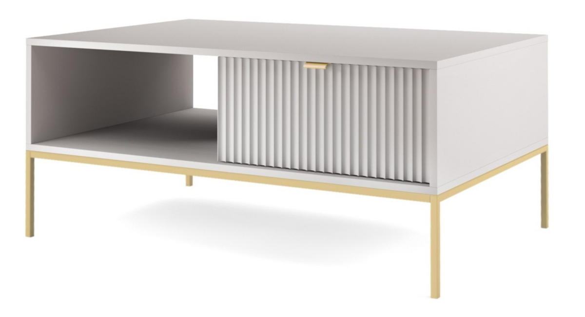COUCHTISCH Kioto 104 cm in Grau mit Schubladen und Metallbeinen - Goldfarben/Grau, Holzwerkstoff/Metall (68/104/46cm) - Ravio