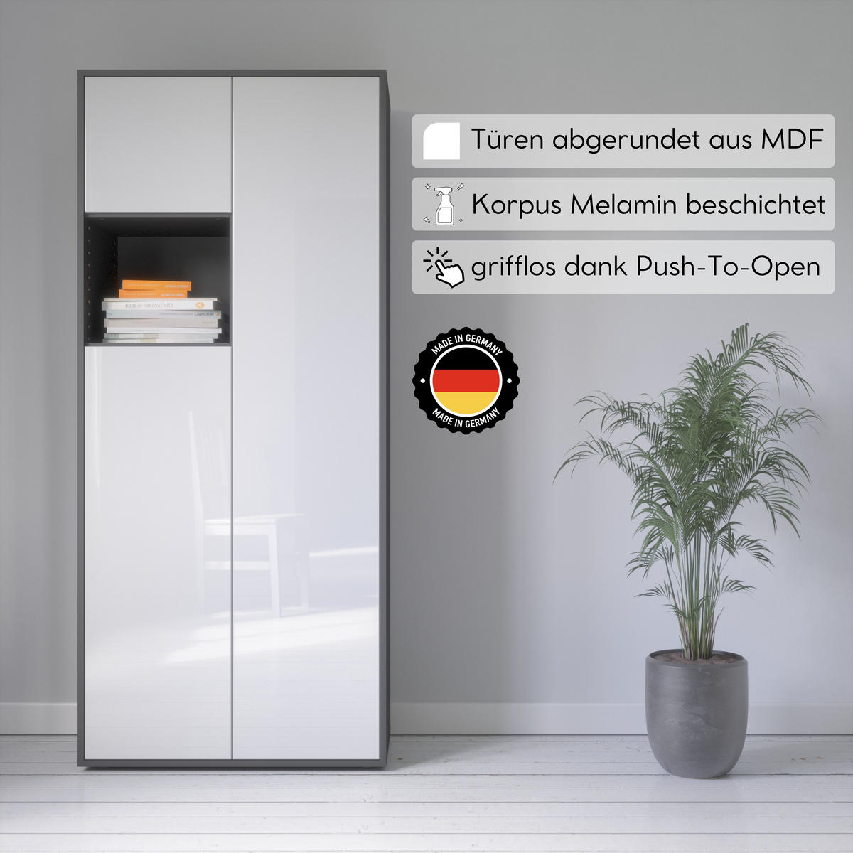 AKTENSCHRANK Amira T10 Weiß Hochglanz 180/80/40 cm - Weiß Hochglanz, Holzwerkstoff (80/180/40cm) - SIMPLYFURN