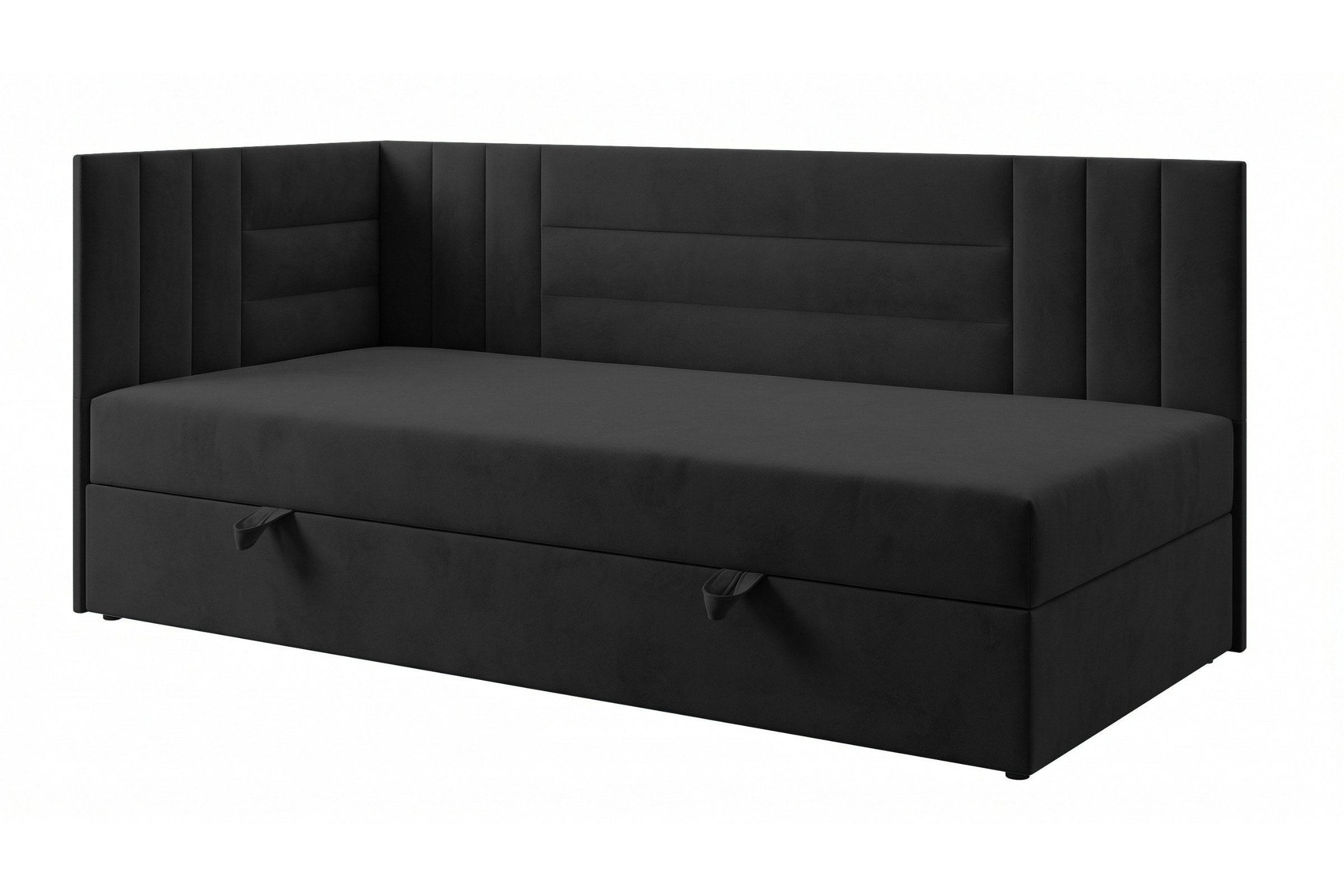 BOXBETT KAYA 90/200 in Velours Schwarz H3 links - Schwarz, Holz/Holzwerkstoff (90/200cm) - Deine Möbel 24