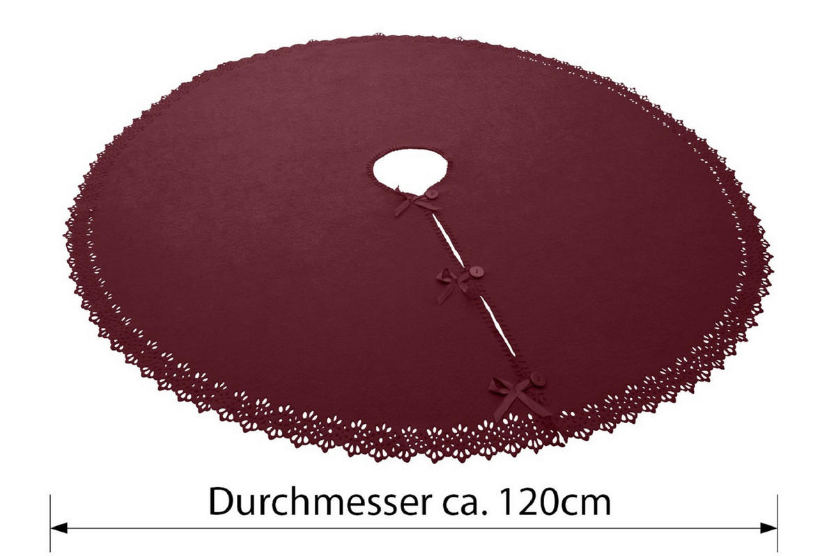 BAUMUNTERLAGE Weihnachtsbaum-Decke weinrot 120 cm rund mit Knöpfen und Satin-Schleifen - Bordeaux, Textil (120/120cm) - wometo