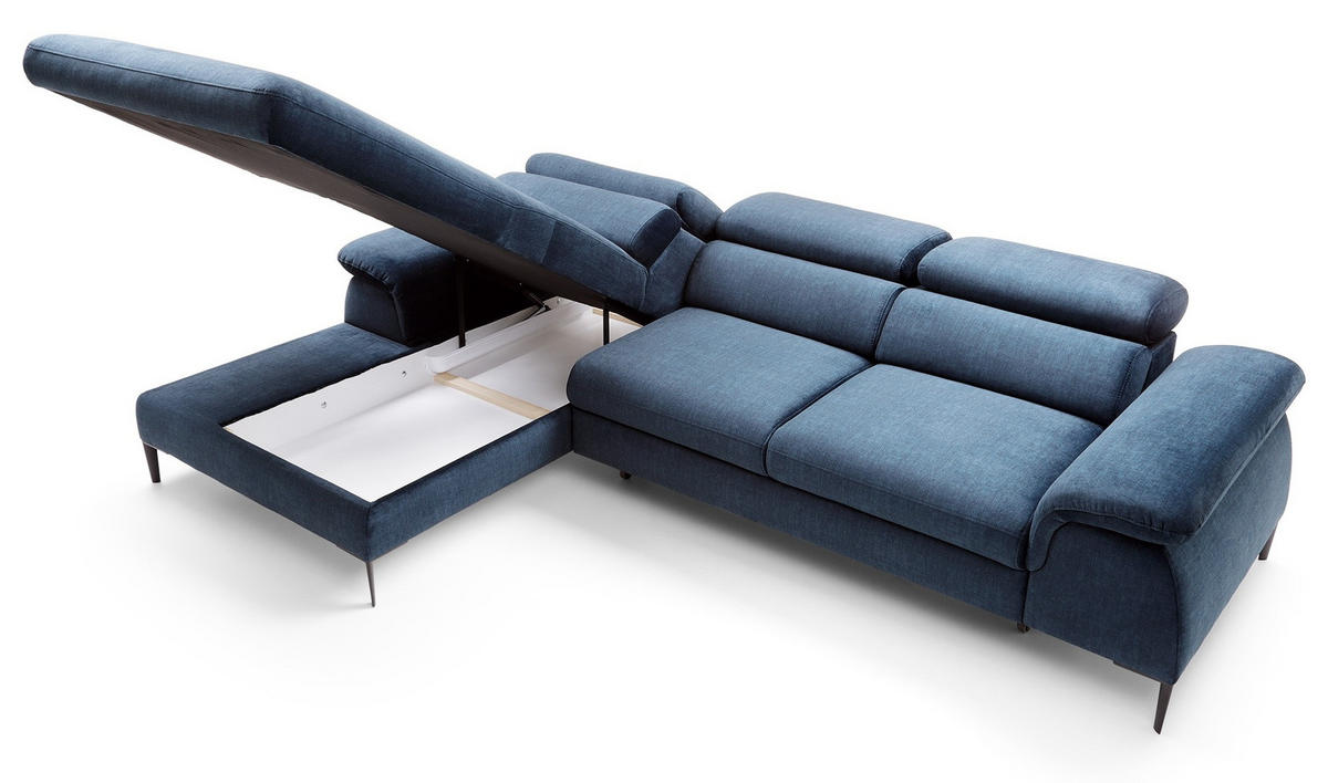 ECKSOFA L-Form 290 cm Amaro M mit Schlaffunktion, Links, Dunkelblau - Dunkelblau, Holz (288/182cm) - Emporius