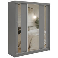 SCHWEBETÜRENSCHRANK mit Schubladen 180 - GRECJA - Grau mit Spiegel - Alufarben/Grau, Holzwerkstoff/Metall (180/216/61cm) - MKS