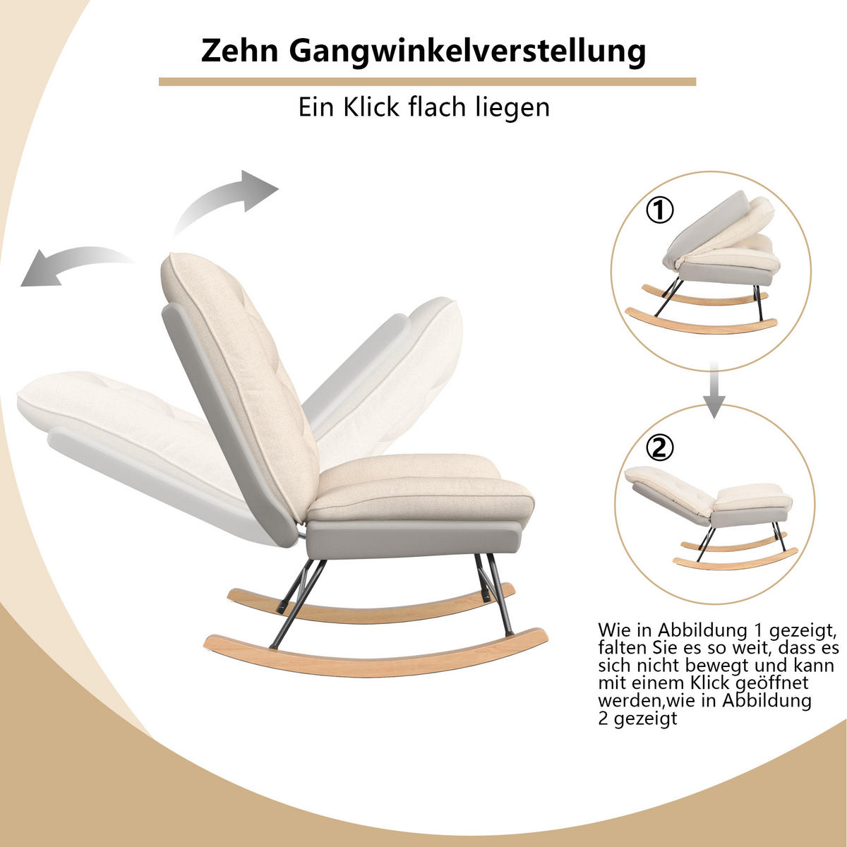 SCHAUKELSTUHL mit abnehmbarem Kissen, 2-fach verstellbar, Holz - Beige, Holz (63/98/90cm)