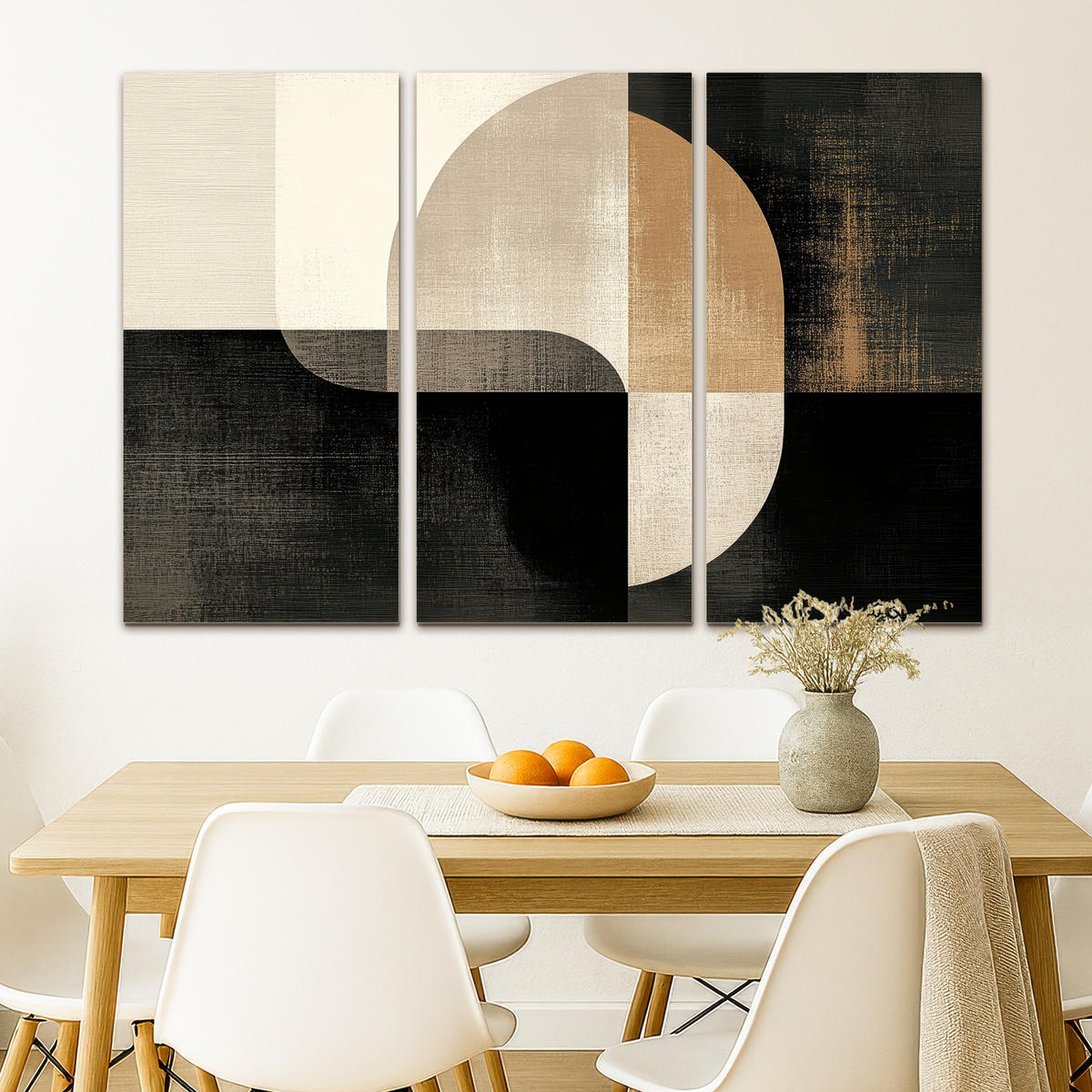 LEINWANDBILD 3er Set Formen - Abstrakt - Gold 120x80 cm - Schwarz, Textil (120/80cm) - MuchoWow