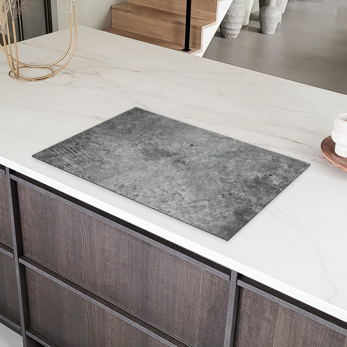 HERDABDECKPLATTE Beton - Schiefer - Grau -Betonstruktur Ceranfeldabdeckung 85x52 cm - Grau, Kunststoff (85/52/0.2cm) - MuchoWow
