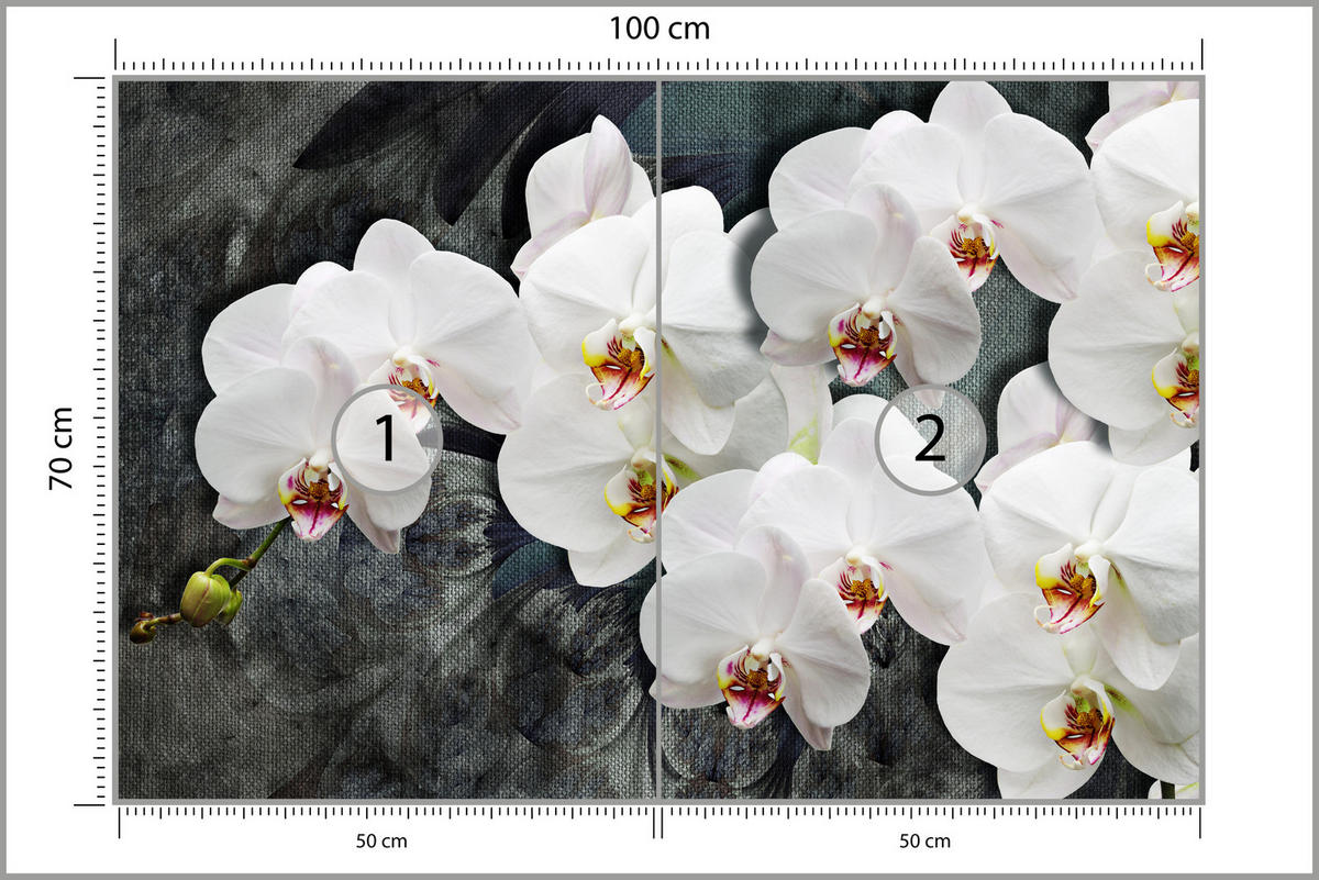 FOTOTAPETA Pre Spálňu Biele Orchidey Rustikálne Pozadie Florálna 100 x 70 cm - sivá/biela, papier (100/70cm) - Muralo