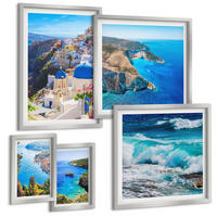 BILDER SET 5er Set - 50x50 cm & 20x30 cm & 40x60 cm Silberner Rahmen - Griechische Ansichten von Santorin Oia - Silberfarben, Kunststoff (40/60cm) - TULUP