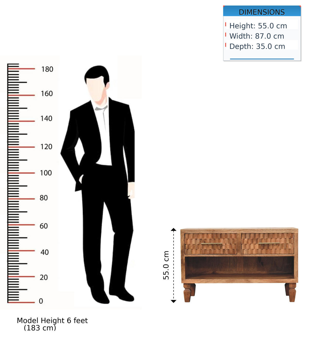 AUFBEWAHRUNGSMÖBEL Golden-Teak-Finish, 2 Schubladen, 1 offenes Regal, Hellbraun - Hellbraun/Braun, Holz (35/55/87cm) - Artisan Furniture