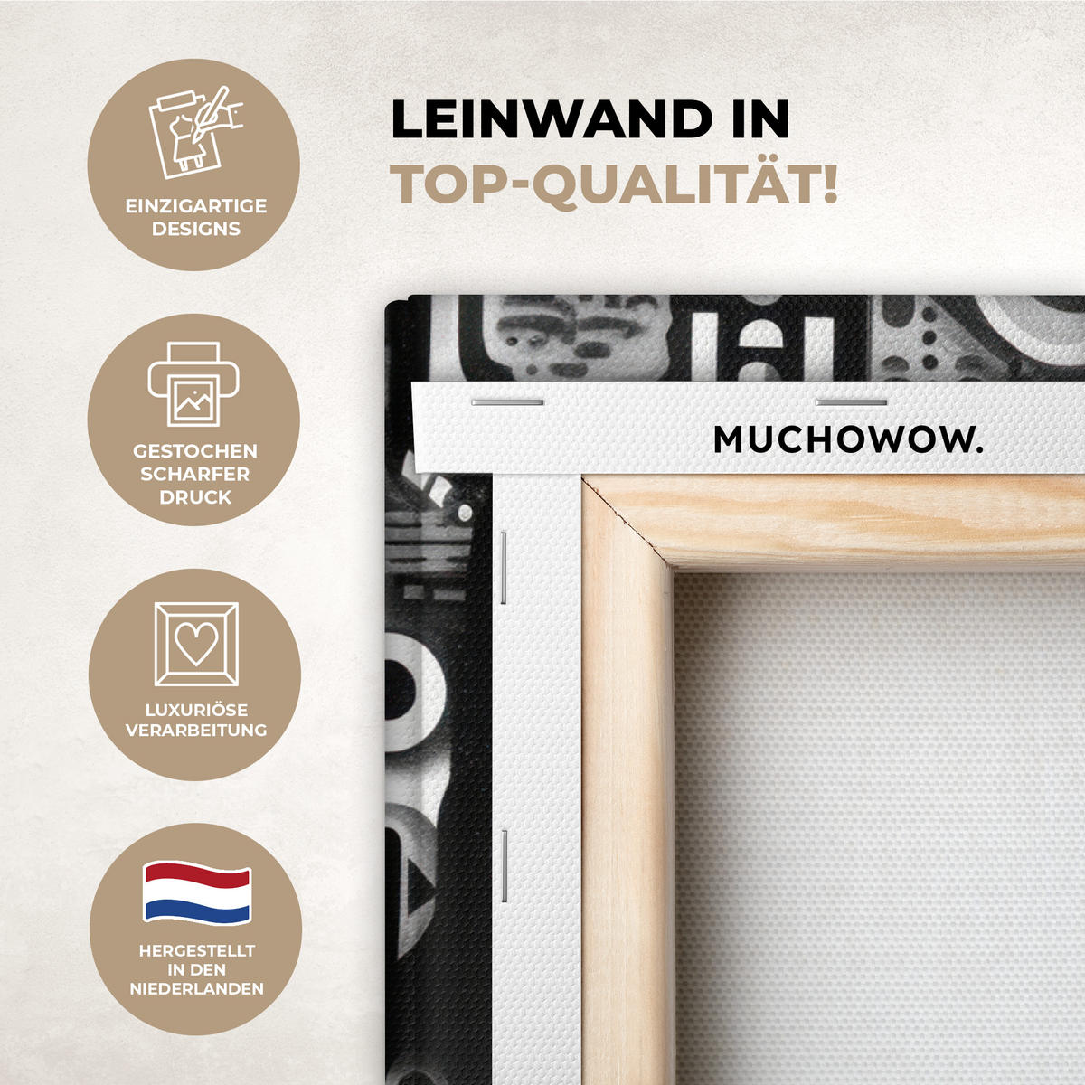 LEINWANDBILD Symbole - Abstrakt - Grafik - Schwarz Wandbilder 80x60 cm - Schwarz, Textil (80/60cm) - MuchoWow