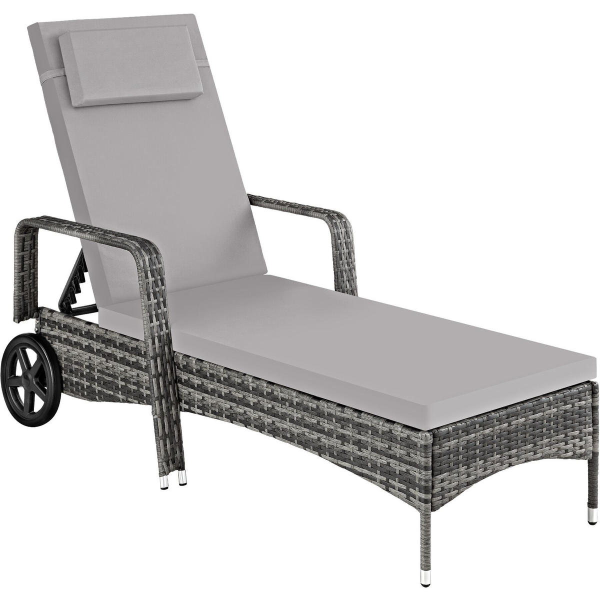 RATTAN-SONNENLIEGE ,200 x 70 x 33 cm,grau/hellgrau - Grau, Kunststoff (70/33/200cm) - tectake