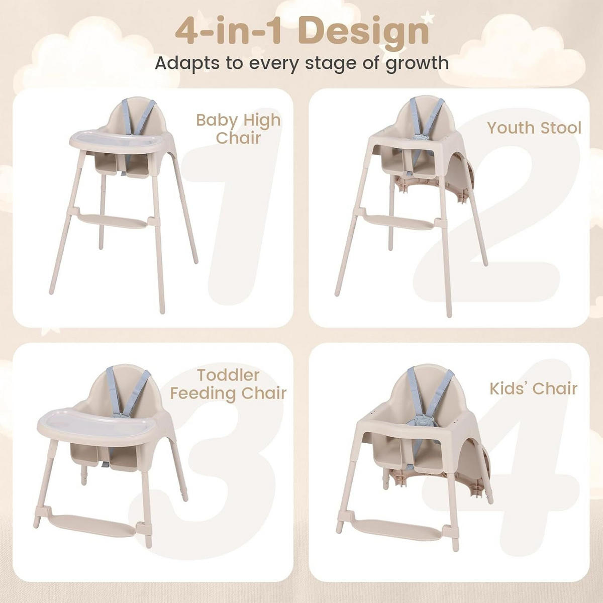 KINDERHOCHSTUHL aus Metall beige - Beige, Metall (56/56.5/46cm) - COSTWAY