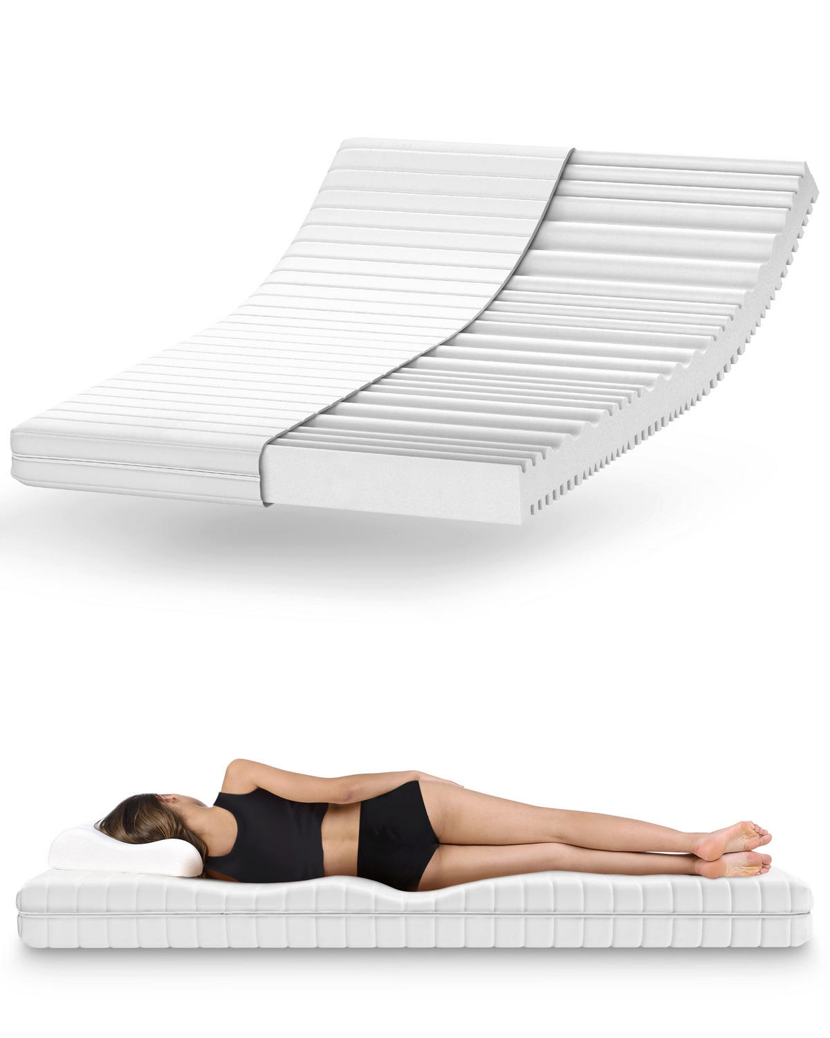 MATRAC 200x200 cm – ortopedický 7-zónový matrac zo studenej peny – výška 15 cm – pre lamelový rošt – vhodný pre alergikov - biela, textil (200/200cm) - Mister Sandman