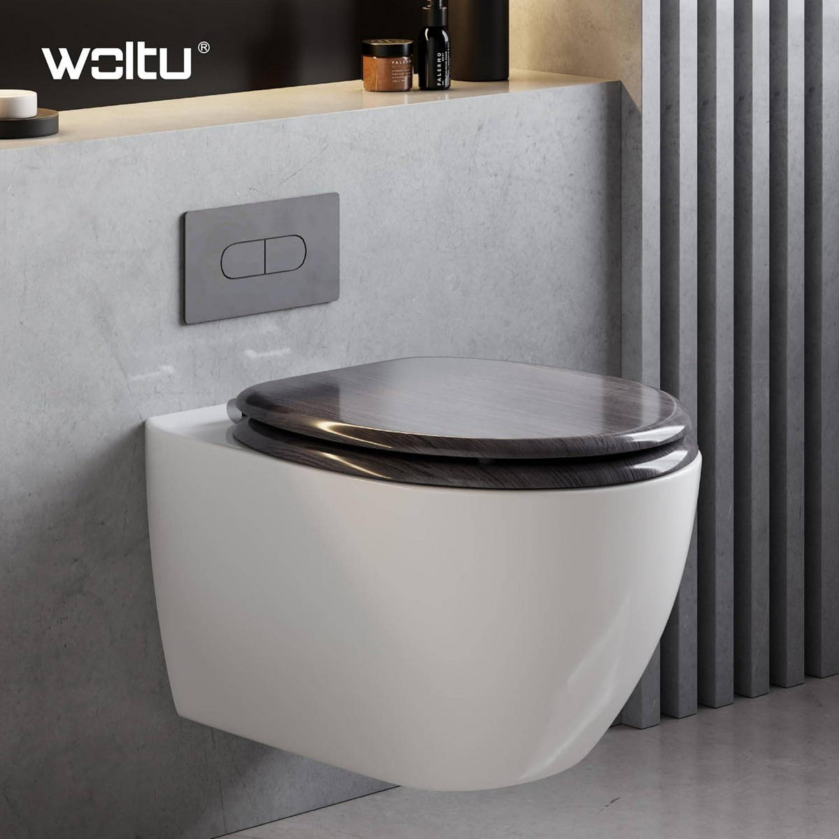 WC SITZ mit Absenkautomatik, MDF Holzkern, Antibakteriell - Grau, Holzwerkstoff (37/2.5/43cm) - Woltu
