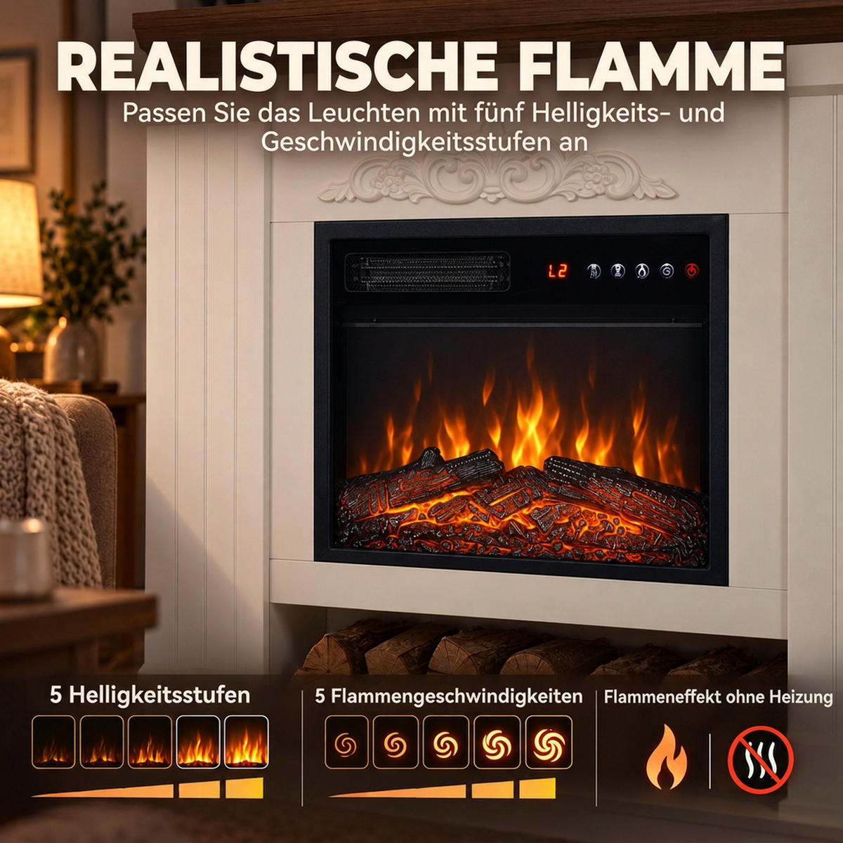 ELEKTROKAMIN Stahl Spanplatte Weiß - Weiß, Holzwerkstoff (26/110/115cm) - HOMCOM