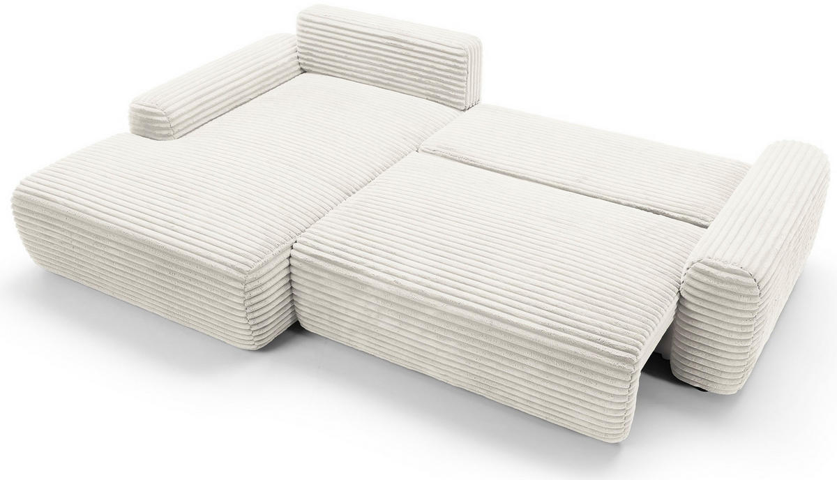 ECKSOFA 260 cm Cantara mit Cordstoff, Bettkasten, Links, Creme - Creme, Holz (264/162cm) - Emporius