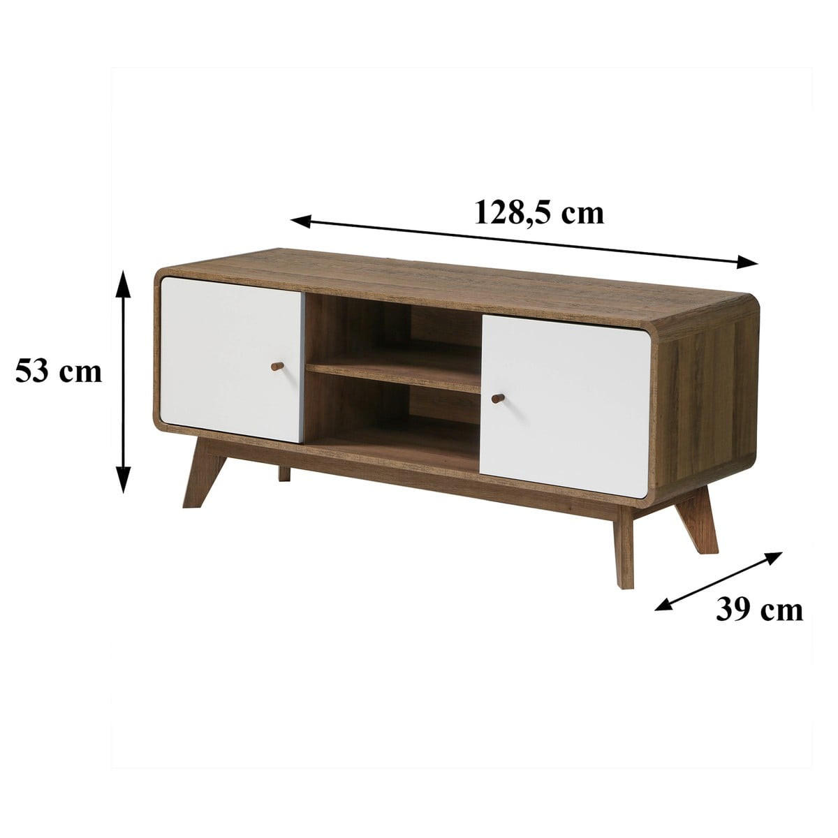 TV-MÖBEL 2 türen und 2 fächer albura 39/53/128,5 cm - Nussbaumfarben, Holzwerkstoff (39/53/46.5cm) - Calicosy