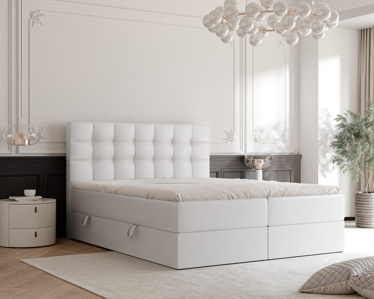 BOXBETT GRAND 180/200 cm, in Weiß, mit Matratze und Topper - Weiß, Holzwerkstoff/Textil (180/200cm) - Idohome