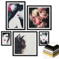 WANDBILDER 5er-Set - 50x50 cm & 20x30 cm & 40x60 cm Schwarzer Rahmen - Boho-Buch mit Muscheln - Schwarz, Kunststoff (40/60cm) - ArtPrintCave