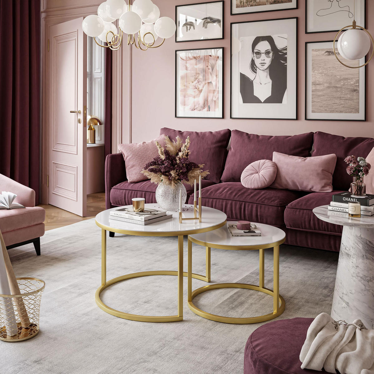 COUCHTISCH 2-in-1 CIRI GLASS mit Glasplatte matt gold - Goldfarben/Weiß, Glas (70/70/47cm) - Lookway