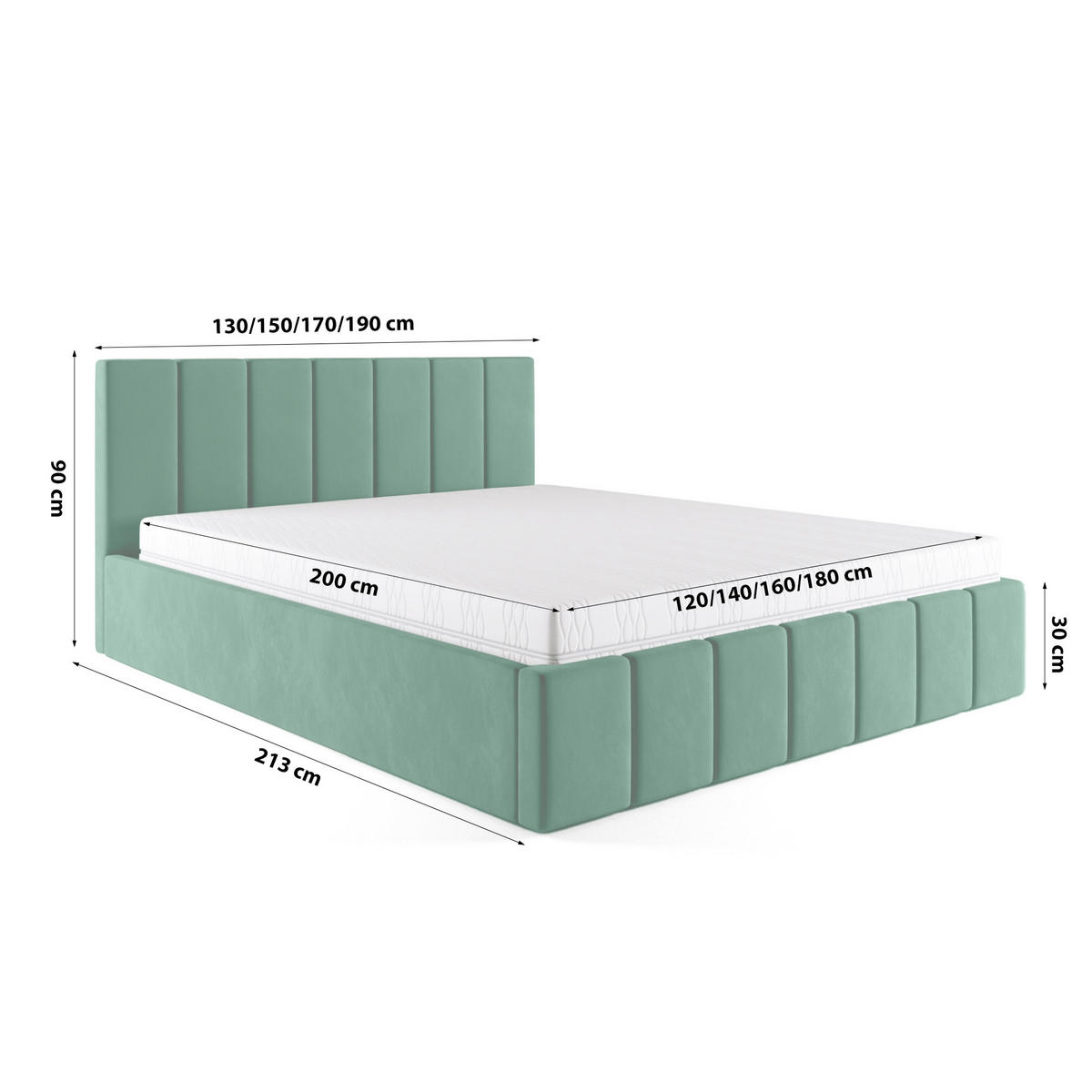POLSTERBETT Doppelbett PESARO 120x200 cm, Grün - Grün, Textil (120/200cm) - Fedve