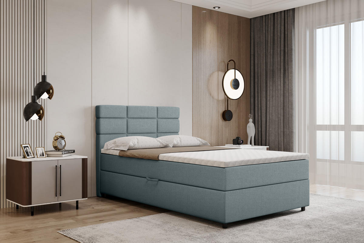 BOXBETT Reve 120 x 200 cm mit Bettkasten und Lattenrost ohne matratze - hellblau - Hellblau, Holz (120/206cm) - Panda Möbel