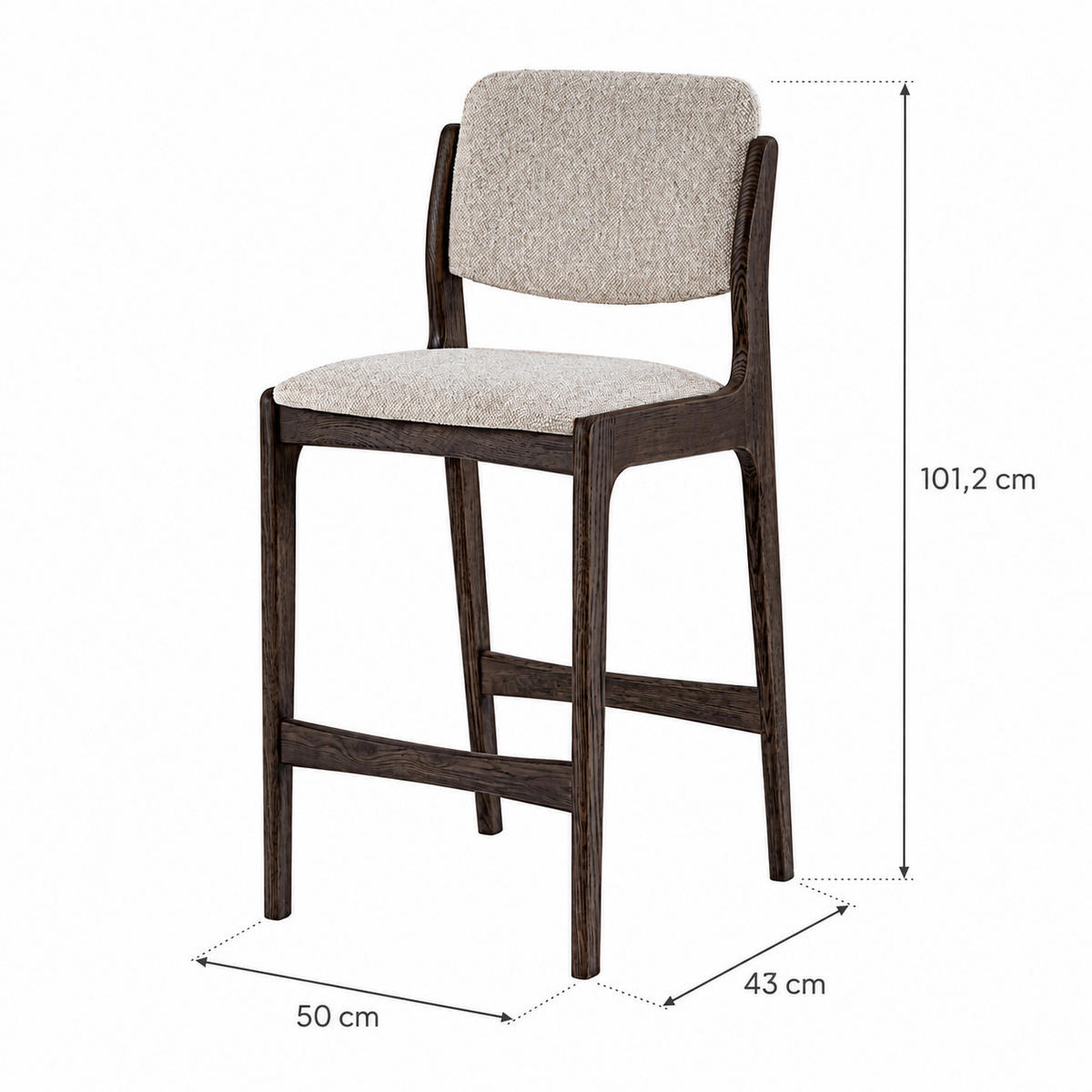 BARHOCKER Oslo, Eiche Espresso, Stoff Beige - Braun, Holz (50/101.2/43cm) - WOODEK