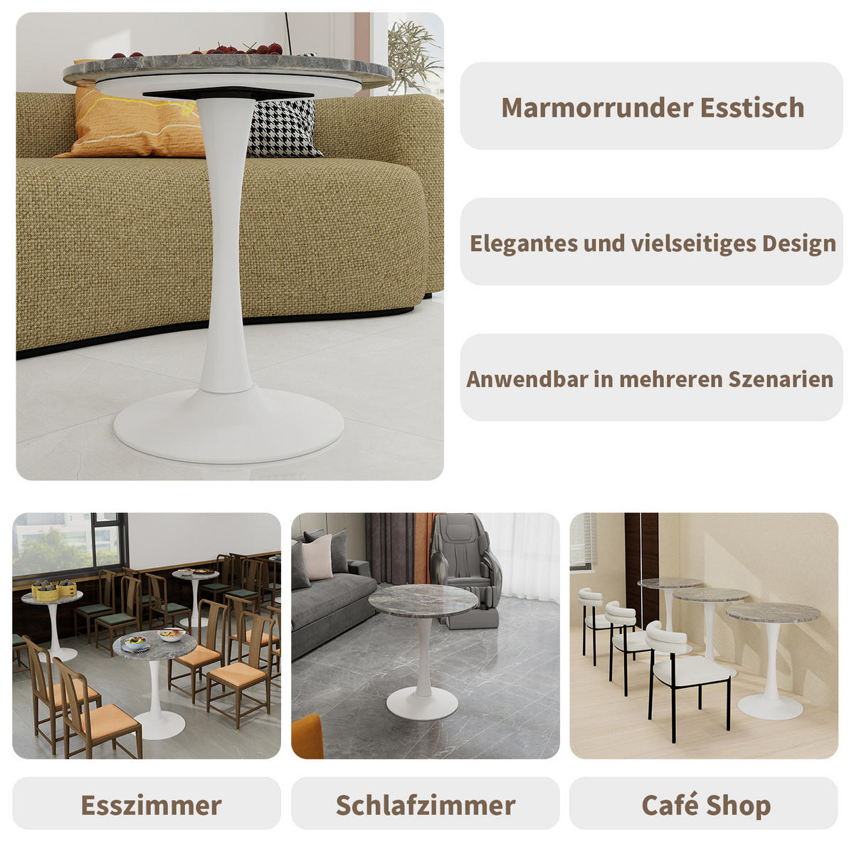 COUCHTISCH 70/70/72 cm aus Kunstmarmor in Antikweiß/Grau mit minimalistischer Optik - Weiß, Stein (70/70/72cm) - OKMYHOME